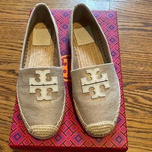 Tory Burch Weston Flat Espadrille Metallic Linen Fabric/Calf leather